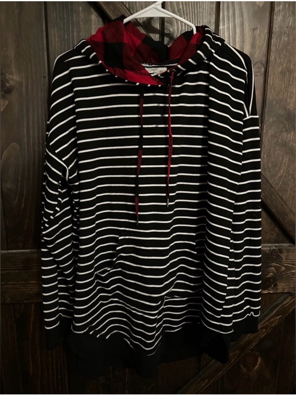 Maurices Striped Hoodie with Plaid Accent